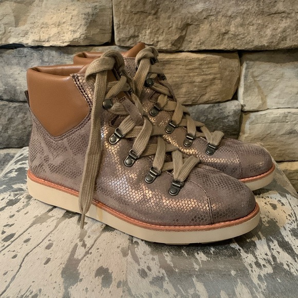 Bionica Shoes - BIONICA Natick Taupe Snakeskin Metallic Hiking Boots 7.5
